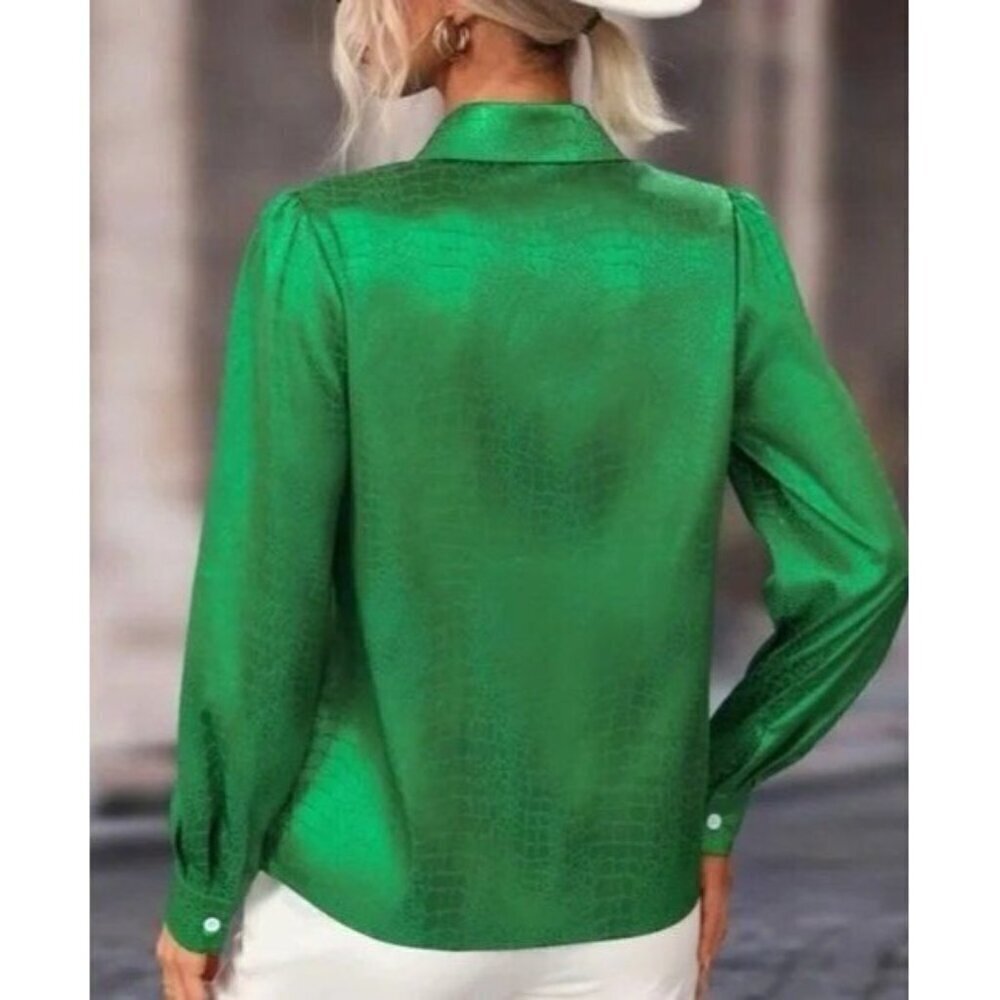 Green Classic Jacquard Puff Sleeve Shirt - Picture 5 of 5
